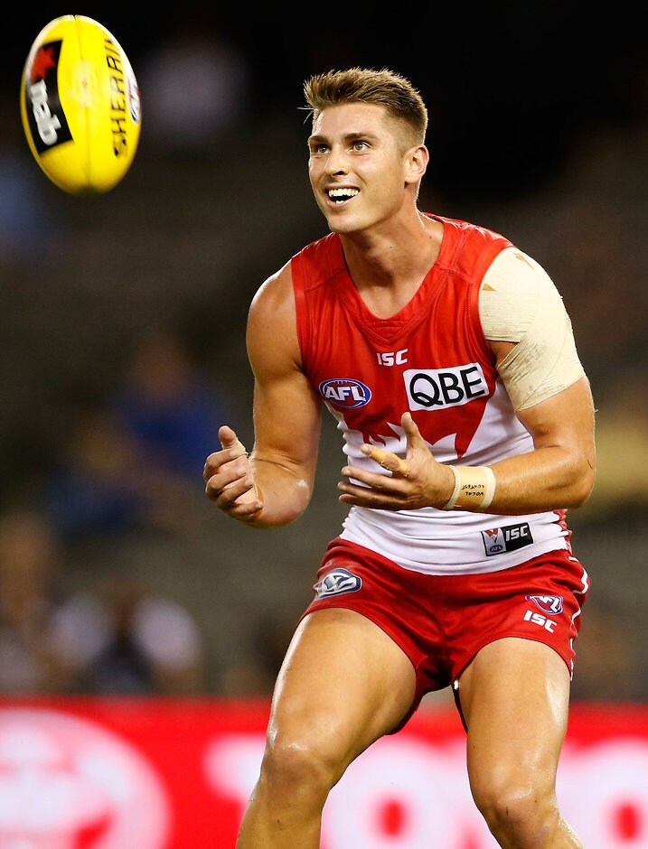 AFL 2016 NAB Challenge - Carlton v Sydney MELBOURNE, AUSTRALIA - MARCH 11: Michael Talia of the Swans marks the ball during the 2016 NAB Challenge match between the Carlton Blues and the Sydney Swans at Etihad Stadium, Melbourne on March 11, 2016. (Photo by Adam Trafford/AFL Media)